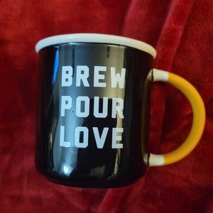 Starbucks Brew Pour Love 12 oz Mug Ceramic Black Matte Yellow Handle 2018